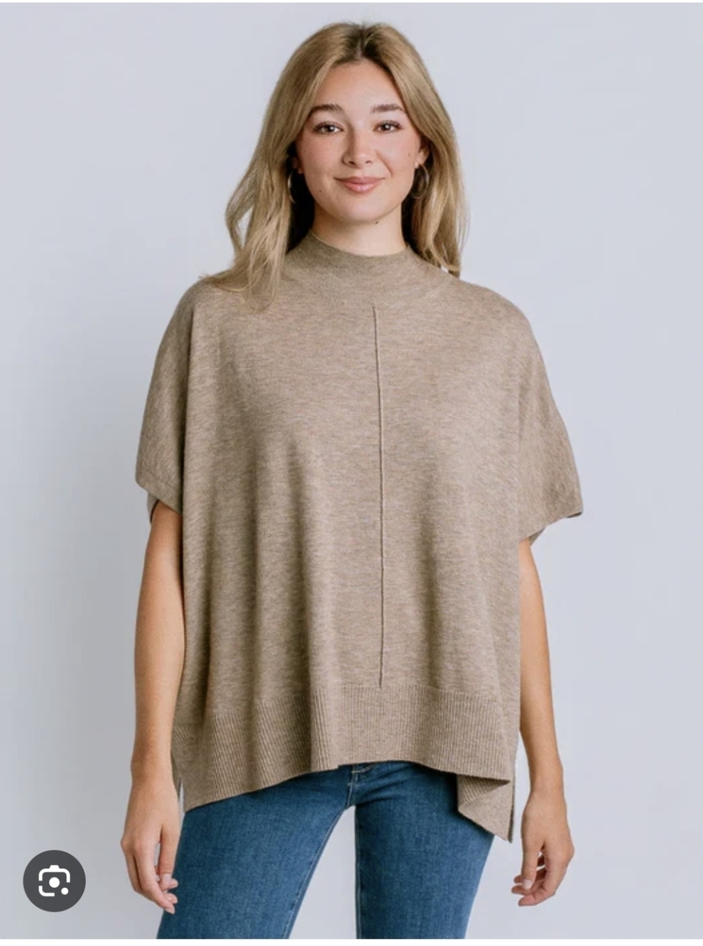 Kerisma Beige Mock-Neck Short-Sleeve Sweater Poncho One Size